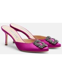 Manolo Blahnik - Hangisimu 70 Embellished Satin Mules - Lyst