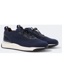 Santoni - Leather-Trimmed Knitted Sneakers - Lyst