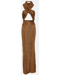 Saint Laurent - Hooded Open-back Draped Jersey Gown - Lyst
