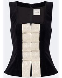 Posse - Florian Embroidered Cotton Velvet Top - Lyst