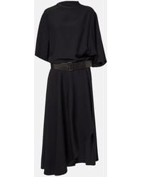 Alaïa - Belted Leather-Trimmed Midi Dress - Lyst