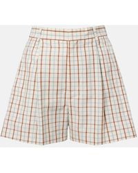 Victoria Beckham - Checked Pleated Cotton Shorts - Lyst