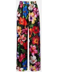 Dolce & Gabbana - Floral Silk Wide-Leg Pants - Lyst