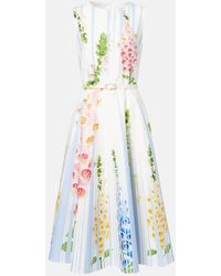 Oscar de la Renta - Floral Trompe L'Oil Cotton-Blend Midi Dress - Lyst