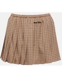 Miu Miu - Mini-Jupe En Coton A Carreaux Et Logo - Lyst