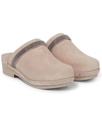 Damen Schuhe Absätze Clogs Brunello Cucinelli Fell Verzierte Clogs aus Shearling in Braun 