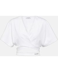 Alaïa - Logo Cotton Jersey Crop Top - Lyst