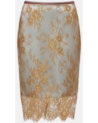 JACQUES WEI - Embroidered Leather-Trimmed Lace Midi Skirt - Lyst