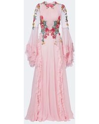 Costarellos - Embellished Floral-Applique Silk Gown - Lyst