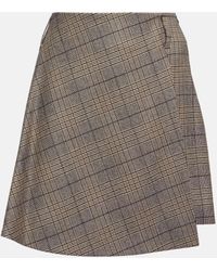 Brunello Cucinelli - Mini-jupe en laine et coton melanges a carreaux - Lyst