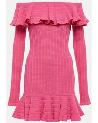 Blumarine - Off-Shoulder Ruffled Wool Minidress - Lyst
