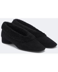 Aeyde - Delia Shearling-Lined Suede Ballet Flats - Lyst