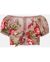 Dolce & Gabbana - Floral Bow-Detail Cotton Crop Top - Lyst