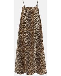 Ganni - Leopard-print Cotton Midi Dress - Lyst