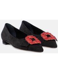 Manolo Blahnik - Gifla Embellished Suede Ballet Flats - Lyst