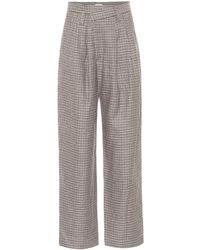 Brunello Cucinelli Checked Linen, Wool And Silk Wide-leg Pants - Gray