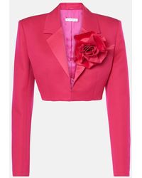 Area - Floral-Applique Cropped Wool Blazer - Lyst