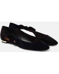 Aquazzura - Very Bow Tie Suede Ballet Flats - Lyst