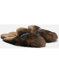 Dolce & Gabbana - Logo Suede-Trimmed Shearling Mules - Lyst