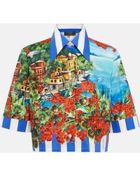 Dolce & Gabbana - Portofino Printed Cotton Poplin Cropped Shirt - Lyst
