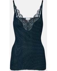 Saint Laurent - Lace-Trimmed Ribbed-Knit Silk Top - Lyst