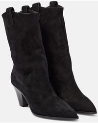 Aquazzura - Boogie Logo-embossed Suede Heeled Boots - Lyst