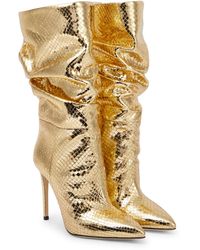 Paris Texas Leder 105mm Hohe Lederstiefel Mit Pythonprägung in Mettallic Damen Schuhe Stiefel Kniehohe Stiefel 