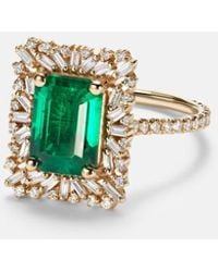 Suzanne Kalan - 18Kt Ring With Emerald And Diamonds - Lyst