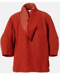 Bottega Veneta - Oversized Leather-Trimmed Cotton-Blend Crepe Blouse - Lyst