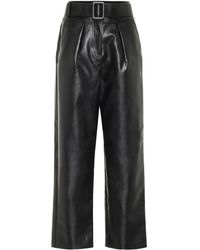 Self-Portrait High-rise Wide-leg Leather Trousers - Black