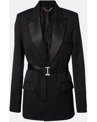 Victoria Beckham - Belted Satin-Trimmed Blazer - Lyst