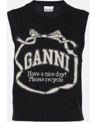 Ganni - Logo Intarsia Wool-Blend Sweater Vest - Lyst