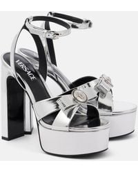 Versace - Gianni Ribbon 140 Metallic Leather Sandals - Lyst