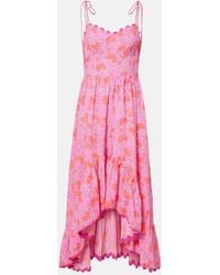 Juliet Dunn - Asymmetric Floral Cotton Midi Dress - Lyst