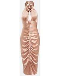 Alessandra Rich - Ruched Cutout Satin Midi Dress - Lyst