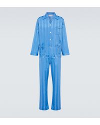 Derek Rose Pyjama-Set Lingfield aus Baumwolle - Blau