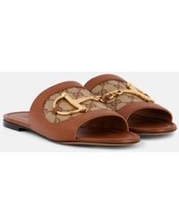 Gucci - Alfa Horsebit-Embellished Canvas-Jacquard And Leather Slides - Lyst