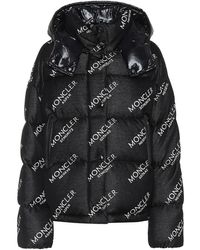 Moncler Piumino "caille" In Jersey Con Logo Jacquard - Nero
