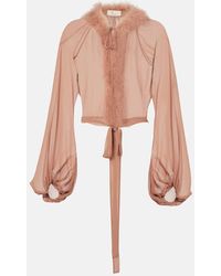 Blumarine - Bluse Aus Seide Mit Federn - Lyst