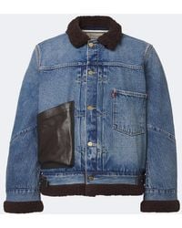 Sacai - Leather-Trimmed Denim Jacket - Lyst