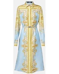 Versace - Barocco Silk Twill Midi Dress - Lyst