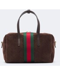 Gucci - Web Stripe Small Suede Top-Handle Bag - Lyst