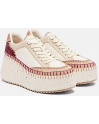 Chloé - Nama Suede-Trimmed Leather Platform Sneakers - Lyst