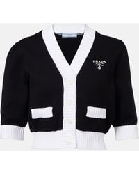 Prada - Logo-Embroidered Cropped Cotton Cardigan - Lyst