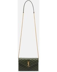 Saint Laurent - Cassandre Envelope Leather Wallet On Chain - Lyst