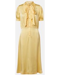 Prada - Ruffled Tie-Neck Satin Midi Dress - Lyst