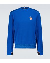 Herren Bekleidung Sport- Moncler Baumwolle Sweatshirt aus Baumwolle mit Logo in Blau für Herren Training und Fitnesskleidung Sweatshirts 