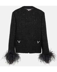 Valentino - Feather-trimmed Tweed Jacket - Lyst