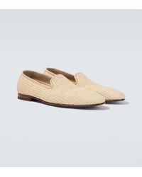 Manolo Blahnik - Mario Leather-Trimmed Raffia Loafers - Lyst