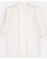 Zimmermann - Bestickte Bluse Acacia Aus Ramie - Lyst